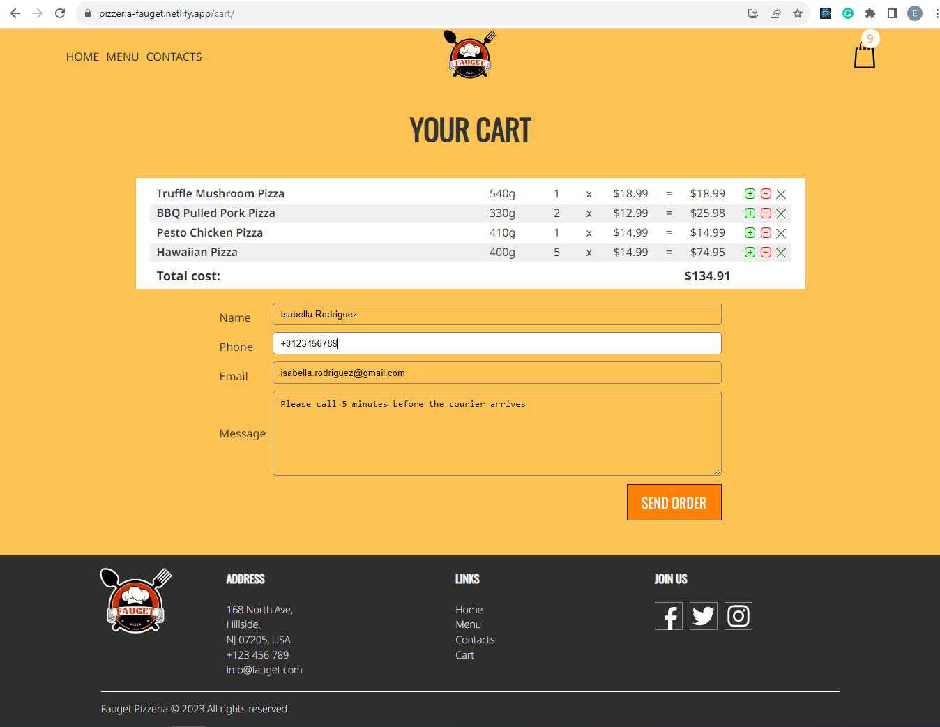 Page of Webové stránky pro pizzerii