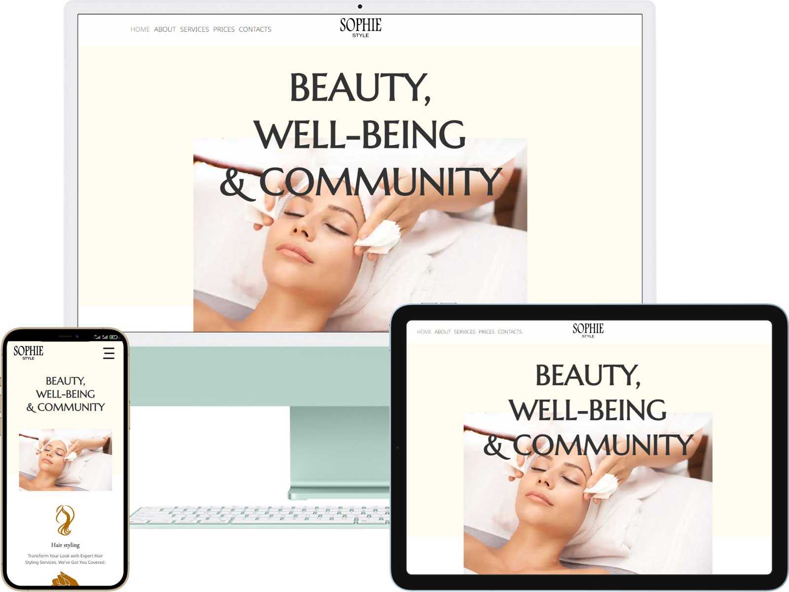 Website for Webová stránka pro kosmetický salon view in different devices