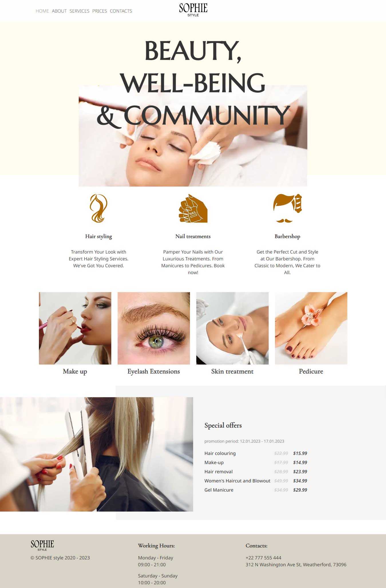 Website for Website for a beauty salon general view
