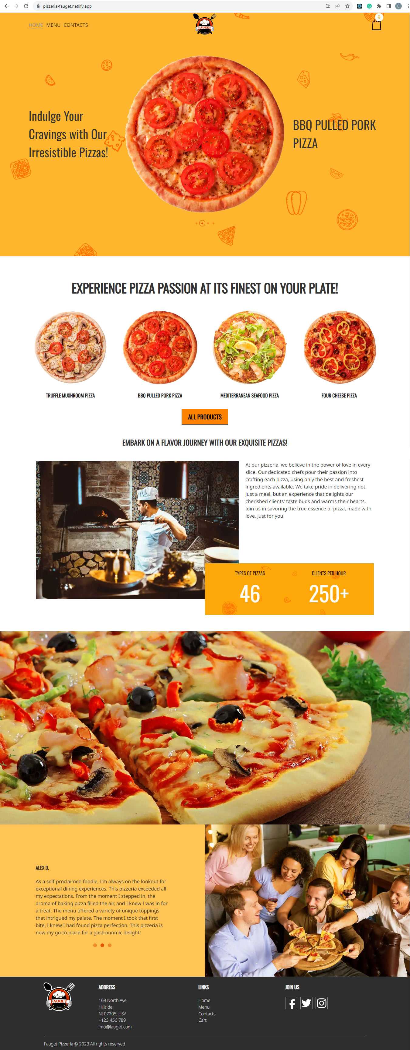 Page of Website for a pizzeria